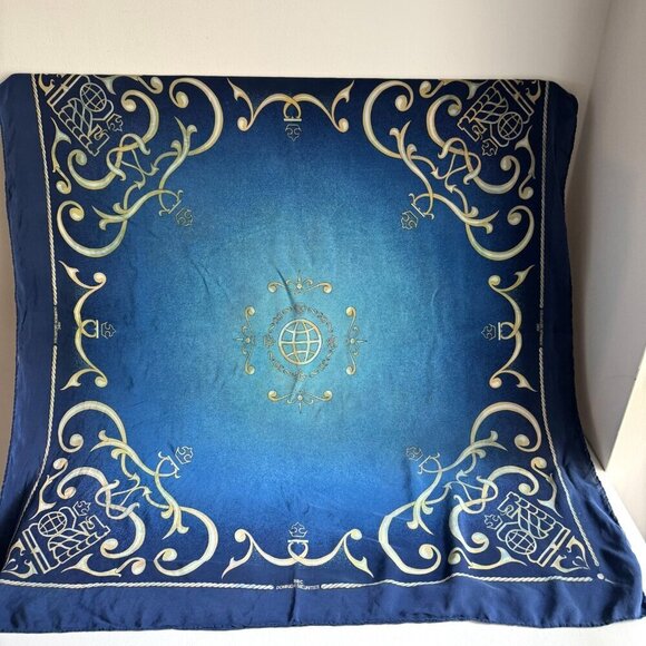 RBC Dominion Securities Blue Gold Silk Handrolled Scarf - Picture 1 of 8